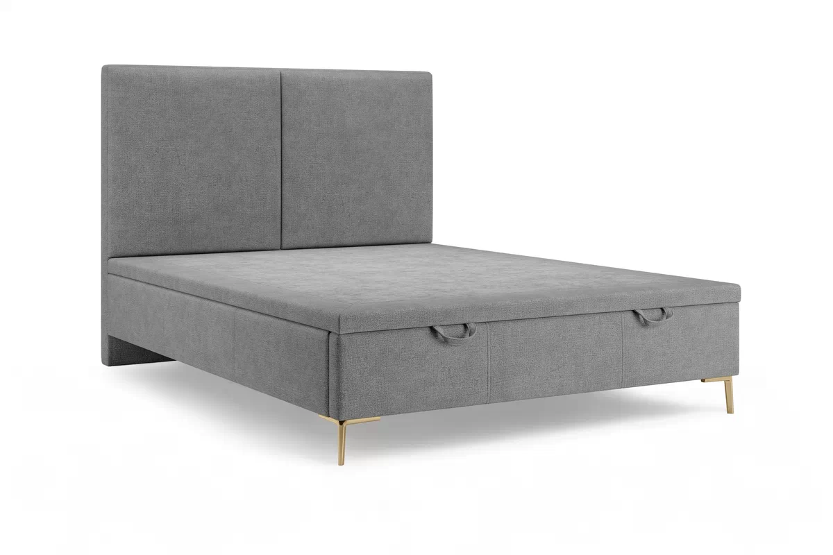  Postel boxspring Lektis 160x200 s úložným prostorem- šedá potahová látka snadno čistitelný Maya 18 / Nohy kovové zlaté  Postel boxspring Lektis 160x200 s úložným prostorem- šedá potahová látka snadno čistitelný Maya 18 / Nohy kovové zlaté