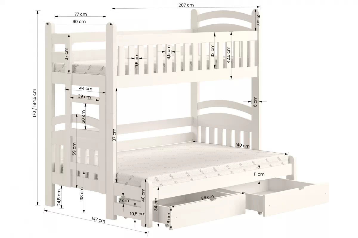 Poschodová posteľ Amely Maxi ľavá - 80x200/140x200 cm - borovica Posteľ poschodová Amely Maxi ľavá strana - Rozmery