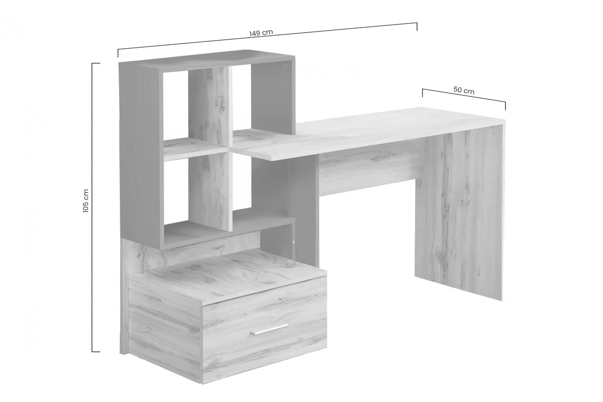 Birou pentru tineri Grosso cu sertar și rafturi - stejar auriu / alb birou de scris mlodziezowe Grosso 149 cm - stejar auriu / bialy