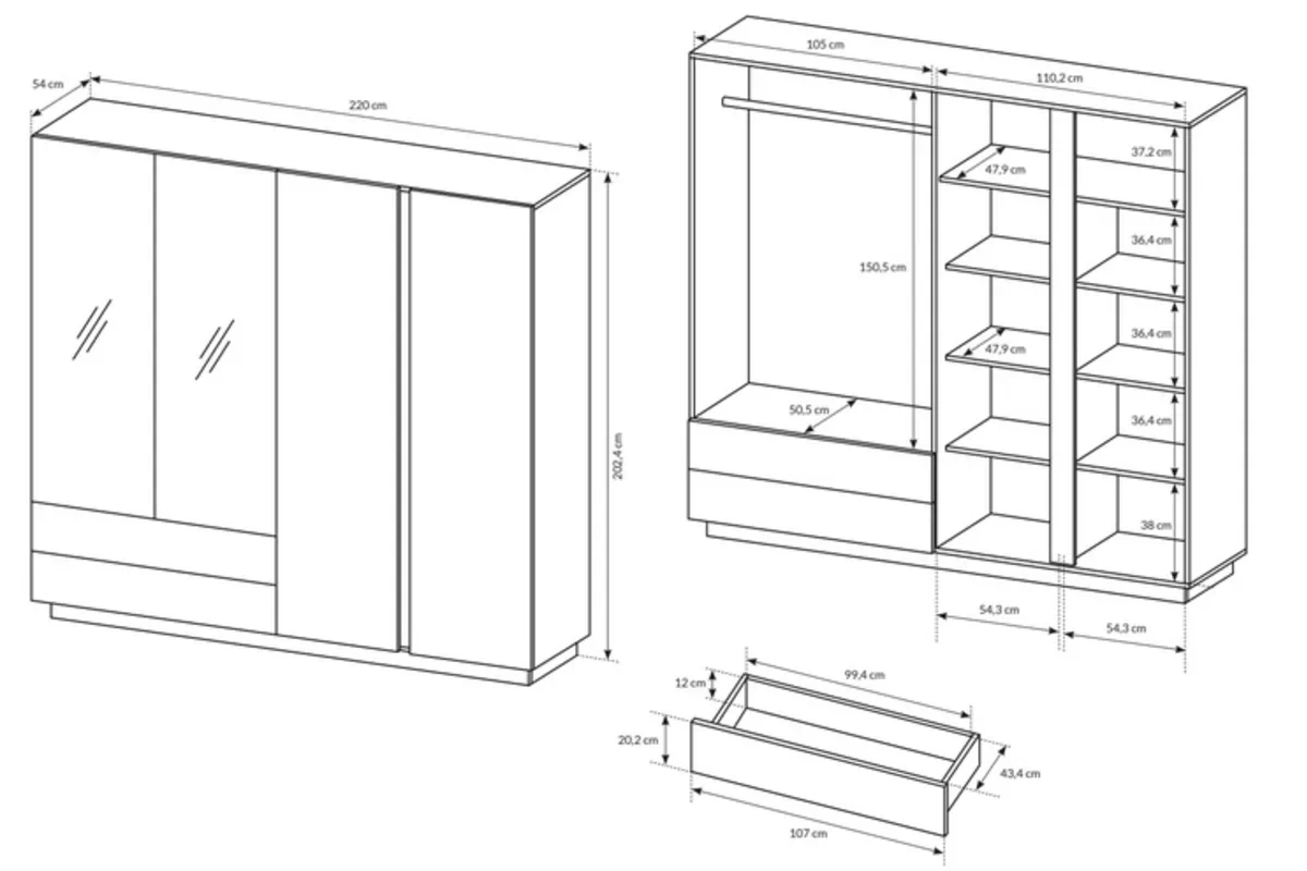 Dulap Arcano 220 cm - stejar artizanal / gri grafit cu patru uși dulap Arcano 220 cm - dab artisan/gri grafit