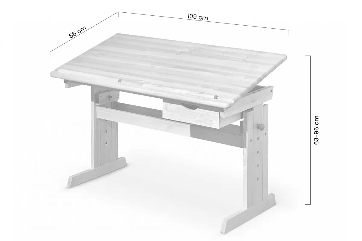 Detský drevený písací stôl Pelisio - 110 cm s nastaviteľnou výškou - borovica drevená Písací stôl dla dziecka Pelisio 110 cm z regulacja wysokosci - Borovica