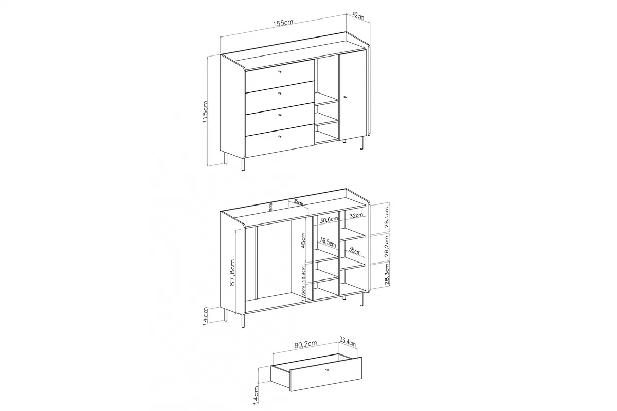 Komoda Alessio 7 se zásuvkami 155 cm - eukaliptus / dub baltic dune Komoda Alessio 7 se zásuvkami 155 cm - eukaliptus / dub olejowany