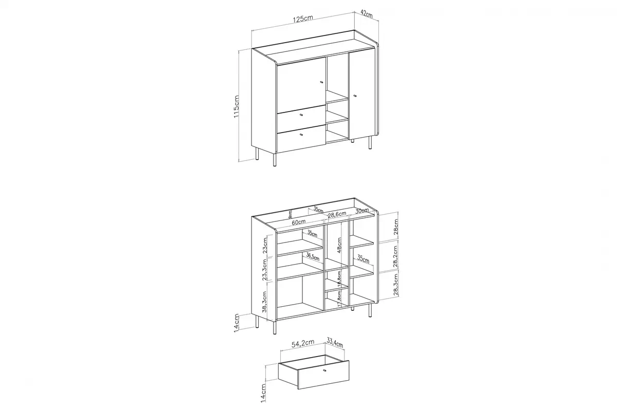 Comoda Alessio 8 cu sertare 125 cm - bej nisipiu / stejar uleiat Comoda Alessio 8 cu sertare 125 cm - bez piaskowy / stejar olejowany