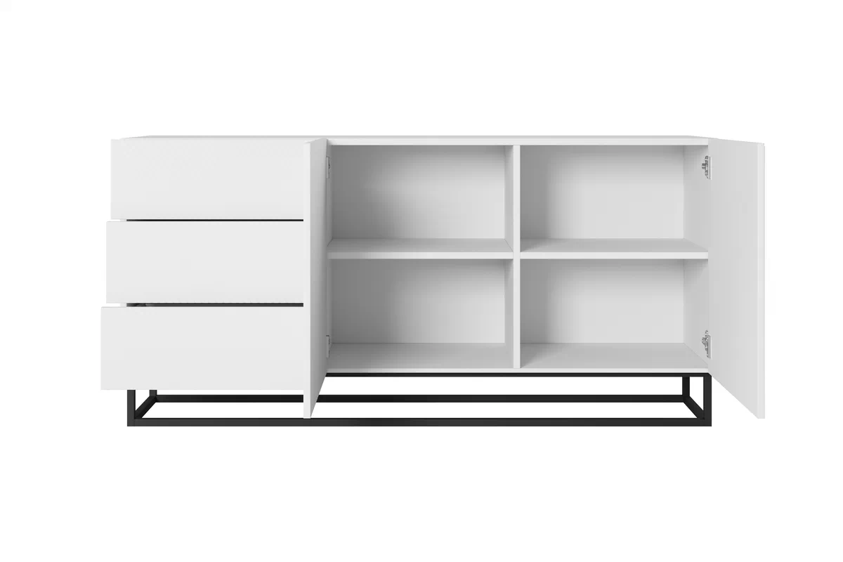 Komoda Asha 167 cm so zásuvkami a kovovým podstavcom - biely mat Komoda Asha 167 cm so zásuvkami i metalowymi nogami - biely mat
