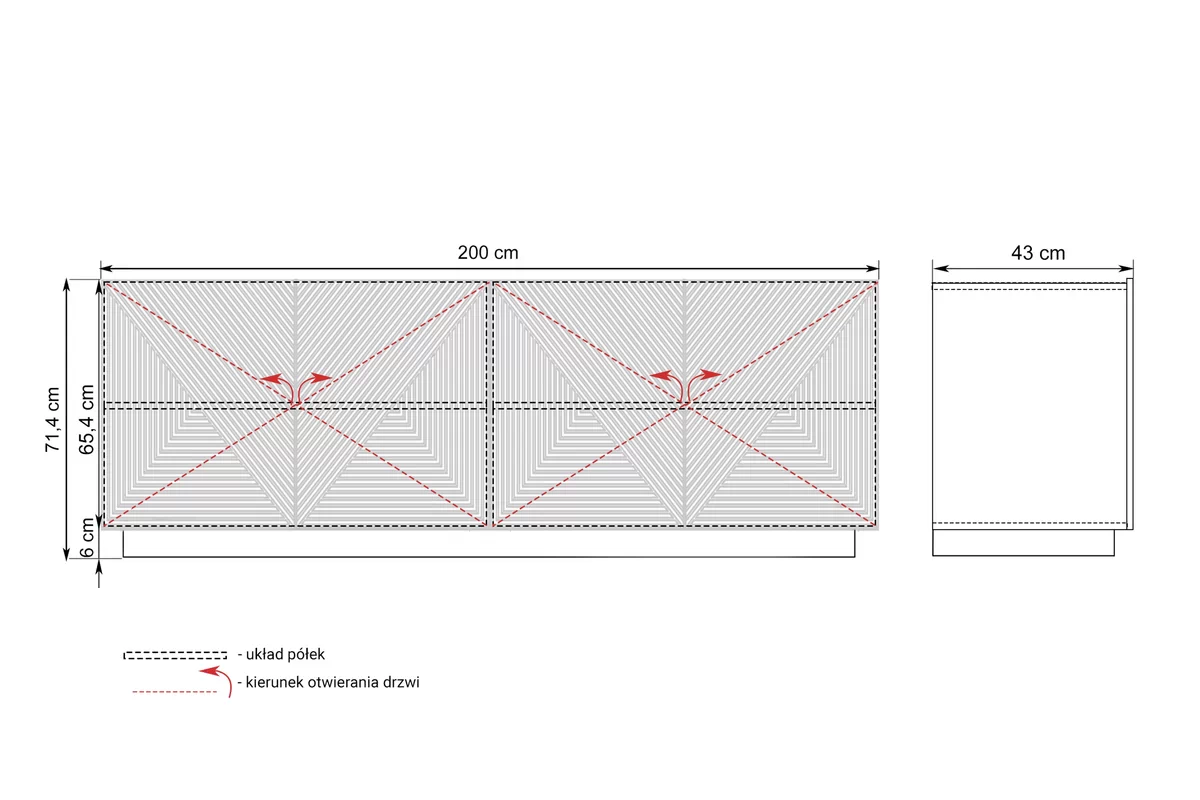 Komoda Asha 200 cm na sokli - artisan / čierny mat Komoda Asha 200 cm s frézovaným frontom - artisan / Čierny mat