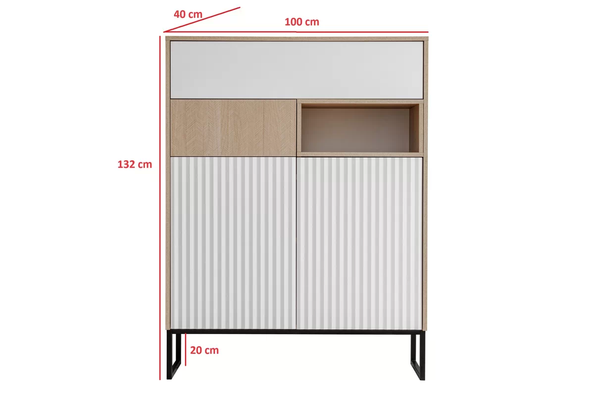 Komoda Bliwon K01 so zásuvkami 100 cm - jedľa scandi / biely mat Komoda Bliwon K01 so zásuvkami 100 cm - jodelka scandi / biely mat