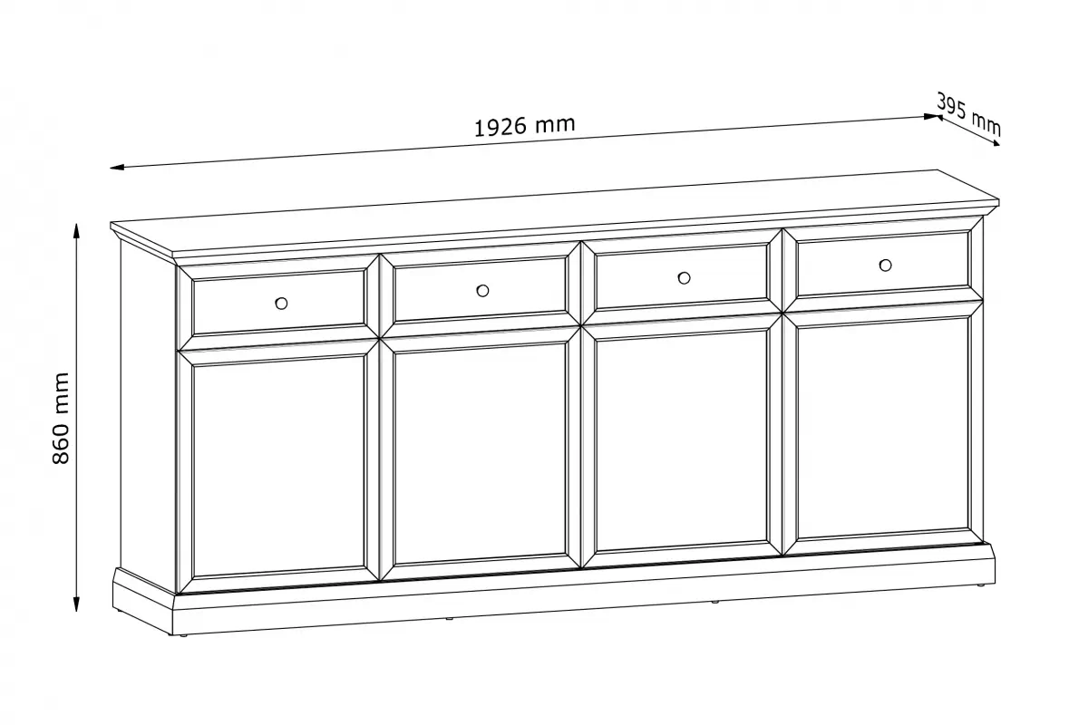 Komoda Lucca se zásuvkami - 193 cm - bílá Komoda čtyřdveřová Lucca se zásuvkami 193 cm - bílá