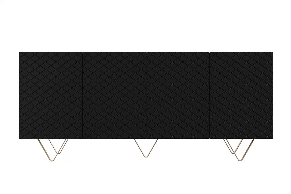 Komoda Scalia 190 4D - čierny mat / zlaté nožičky Štvordverová Komoda Scalia 190 4D - Čierny mat / zlote nožičky