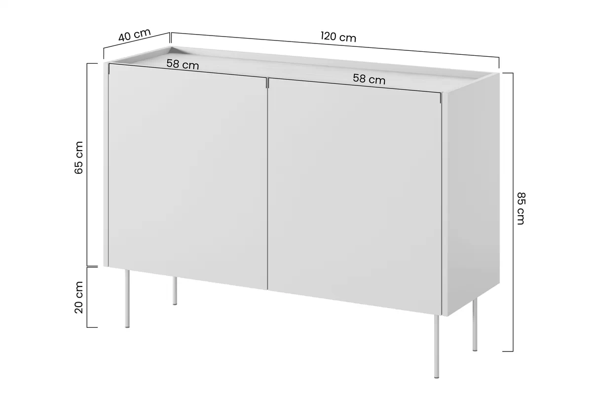 Desin 120 2D2SZ kétajtós fiókos komód polcokkal 120 2D2SZ - matt fekete / nagano-tölgy Komód Desin 120 cm z 2 ukrytymi fiokok i metalowymi nogami- matt fekete / dab nagano