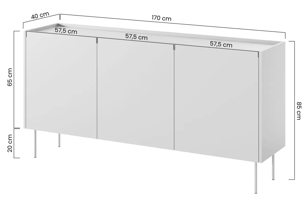 Comodă Desin 170 cm cu trei uși și două sertare - negru mat / Stejar nagano Comoda Desin 170 cm z 2 ukrytymi sertare cu picioare metalice - negru mat / stejar nagano