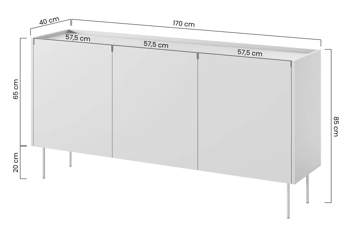 Komoda Desin 170 cm so 4 ukrytými zásuvkami - čierny mat / dub nagano Komoda Desin 170 cm z 4 ukrytymi zásuvkami i metalowymi nogami - Čierny mat / Dub nagano