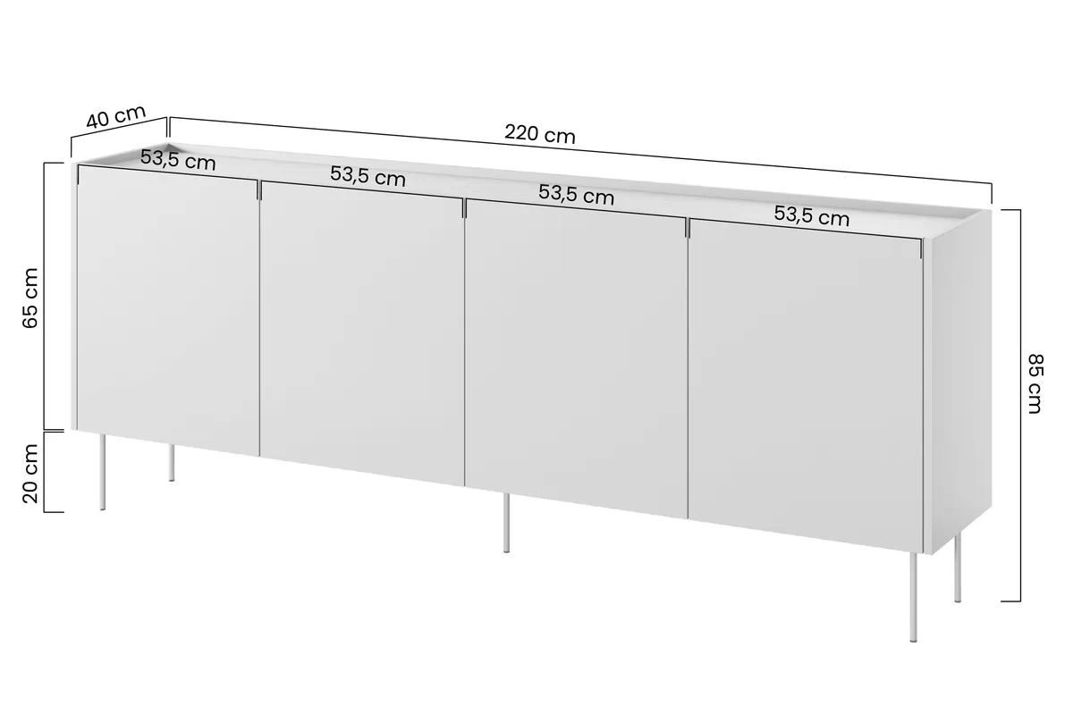 Desin 220 4D2SZ négyajtós fiókos komód - kerámia vörös / nagano-tölgy Komód Desin 220 cm z 2 ukrytymi fiokok i metalowymi nogami - kerámia vörös / dab nagano