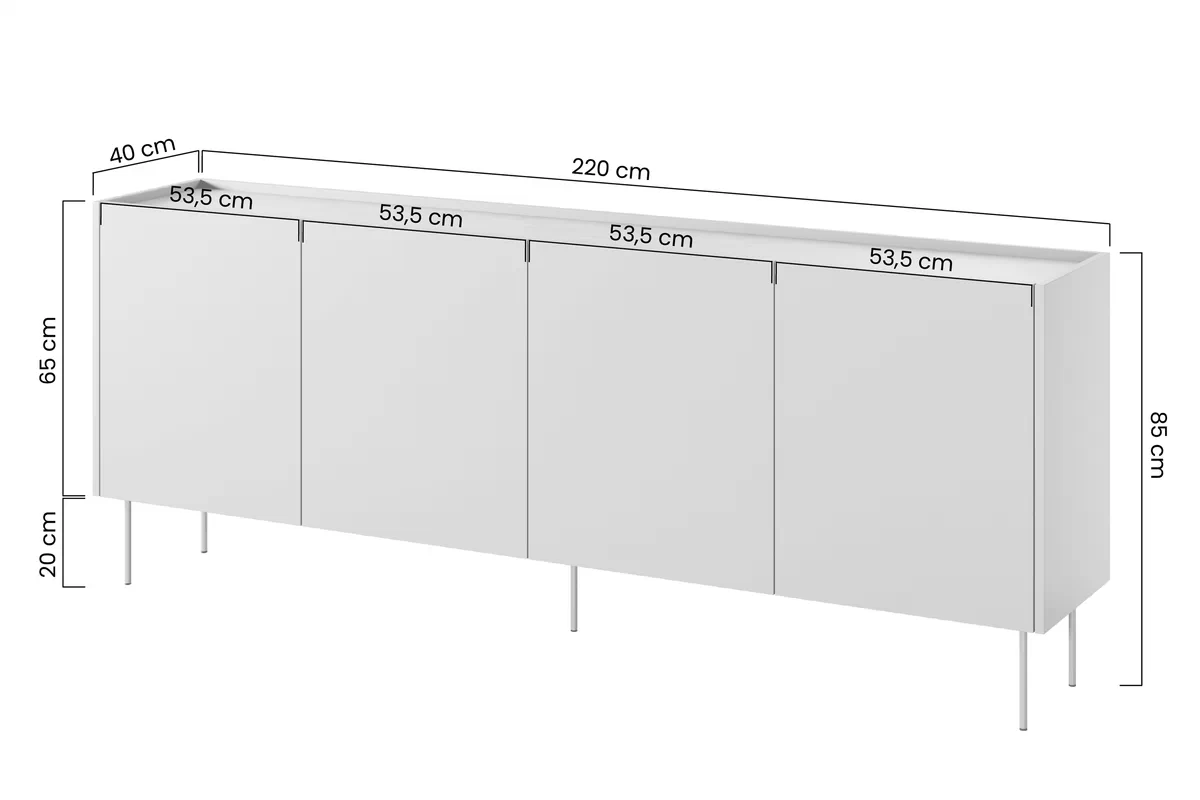 Komoda Desin 220 cm se čtyřmi skrytými zásuvkami - kašmírová / dub nagano Komoda Desin 220 cm z 4 ukrytymi zásuvkami - kašmír / dub nagano