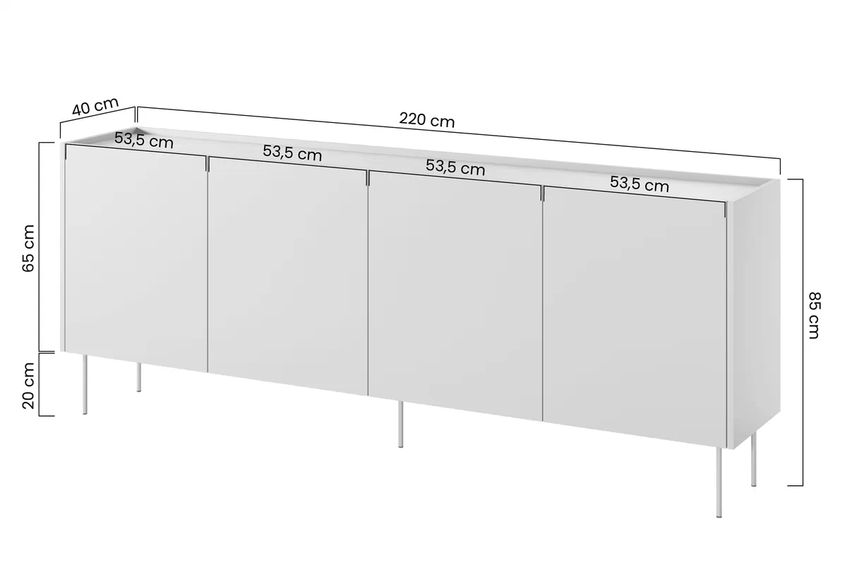 Komoda Desin 220 cm - čierny mat / dub nagano Komoda Desin 220 cm z metalowymi nogami - Čierny mat / Dub nagano