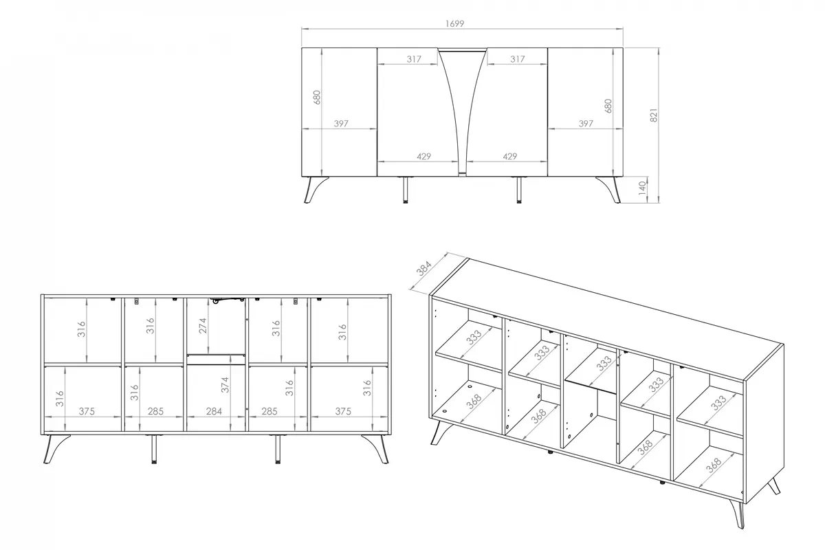 Komoda do obývacího pokoje Natina 04 - 170 cm - dub baltic dune / jasan portland černá Komoda do obývacího pokoje Natina 04 - 170 cm - dub baltic dune / jasan portland černá