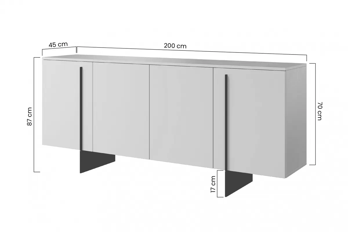 Larena komód 200 cm három fiókkal - faszén / fekete lábak Komoda Larena 200 cm z metalowymi nogami - Čierny beton / čierny nozki