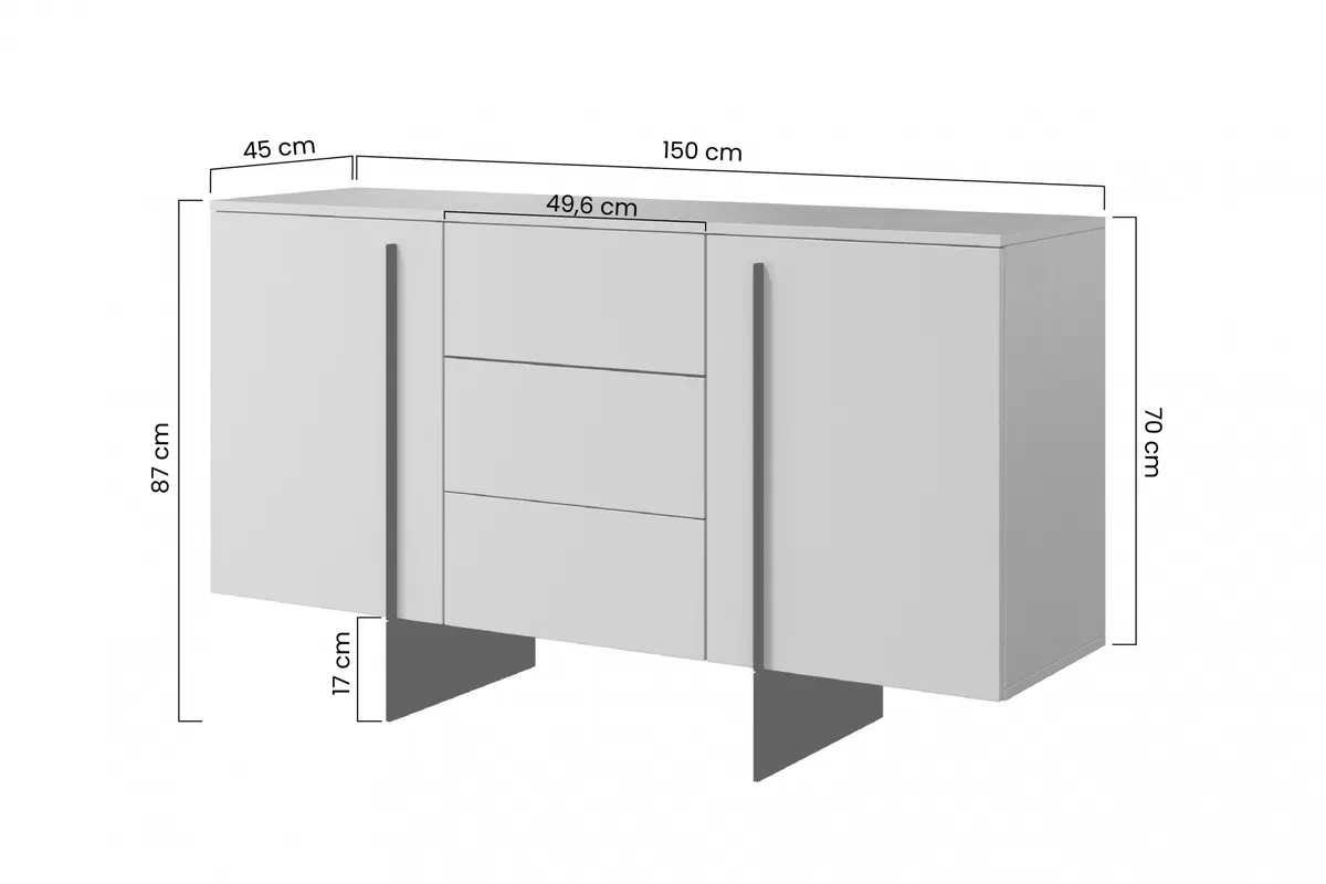 Komoda Larena 150 cm s tromi zásuvkami - Dub piškotový / čierny nožičky Komoda Larena