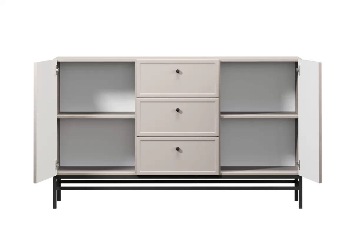 Komoda Lorini 150 cm so zásuvkami - kašmír / čierne úchytky / kovová podnož Komoda Lorini 150 cm so zásuvkami - kašmír / čierny úchyty / Rošt
