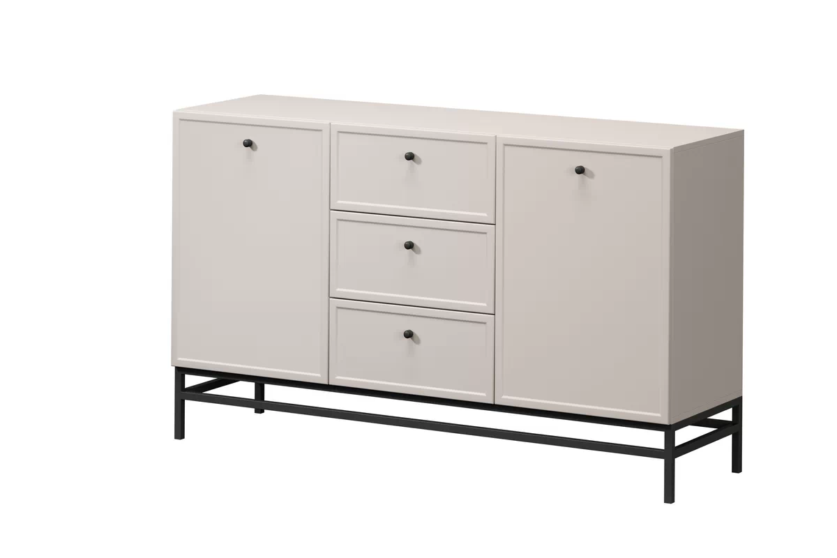Komoda Lorini 150 cm so zásuvkami - kašmír / čierne úchytky / kovová podnož Komoda Lorini 150 cm so zásuvkami - kašmír / čierny úchyty / Rošt