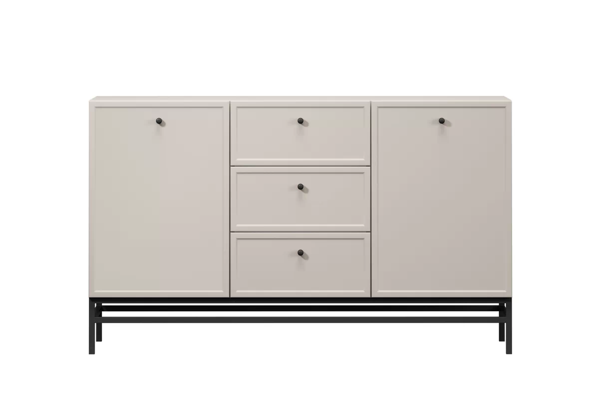 Komoda Lorini 150 cm so zásuvkami - kašmír / čierne úchytky / kovová podnož Komoda Lorini 150 cm so zásuvkami - kašmír / čierny úchyty / Rošt