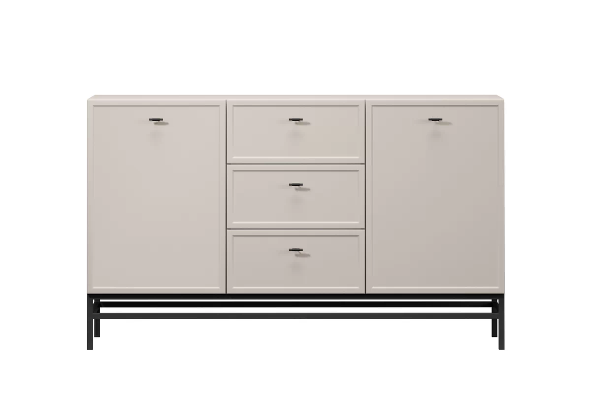 Komoda Lorini 150 cm so zásuvkami - kašmír / čierne úchytky T-bar / kovová podnož Komoda Lorini 150 cm so zásuvkami - kašmír / čierny úchyty T-bar / Rošt
