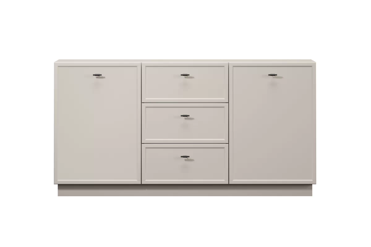 Komoda Lorini 150 cm so zásuvkami - kašmír / čierne úchytky T-bar Komoda Lorini 150 cm so zásuvkami - kašmír / čierny úchyty T-bar