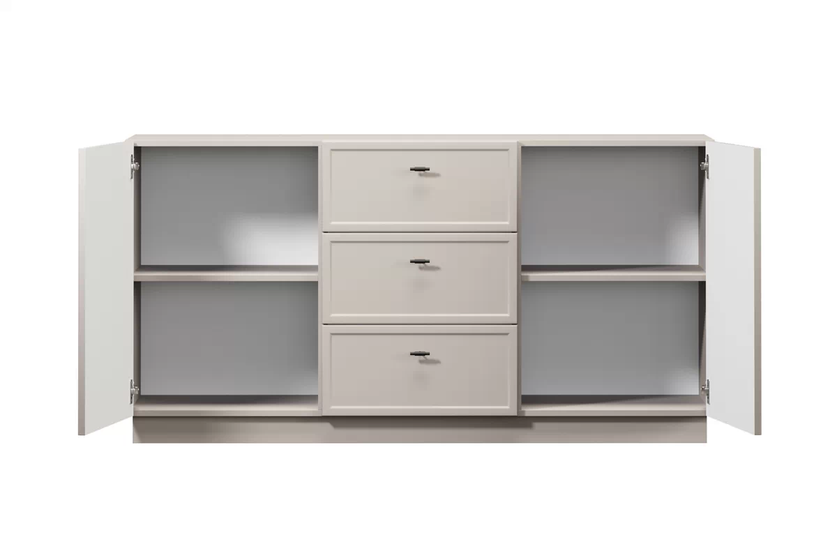 Komoda Lorini 150 cm so zásuvkami - kašmír / čierne úchytky T-bar Komoda Lorini 150 cm so zásuvkami - kašmír / čierny úchyty T-bar