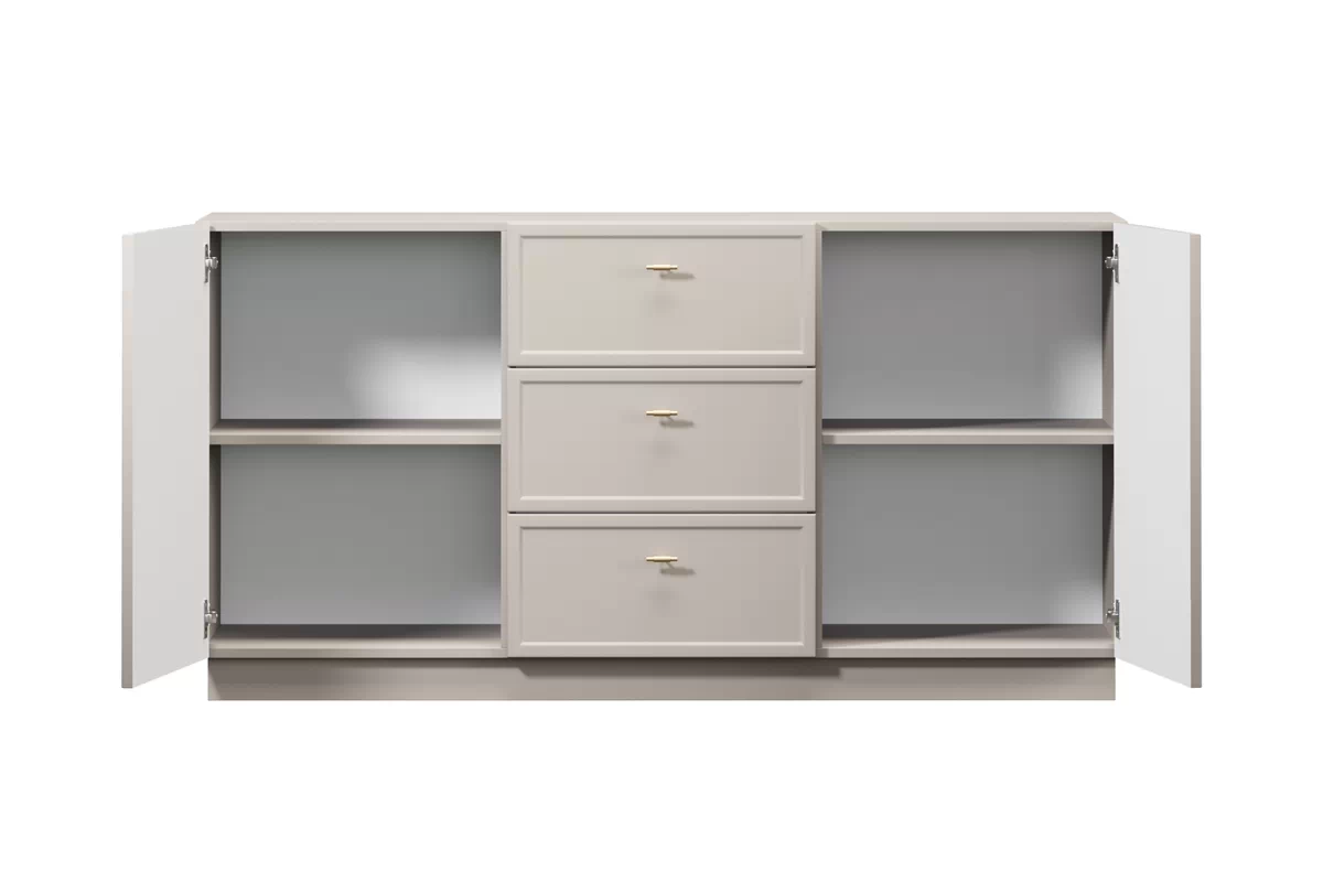 Komoda Lorini 150 cm so zásuvkami - kašmír / zlaté úchytky T-bar Komoda Lorini 150 cm so zásuvkami - kašmír / zlote úchyty T-bar