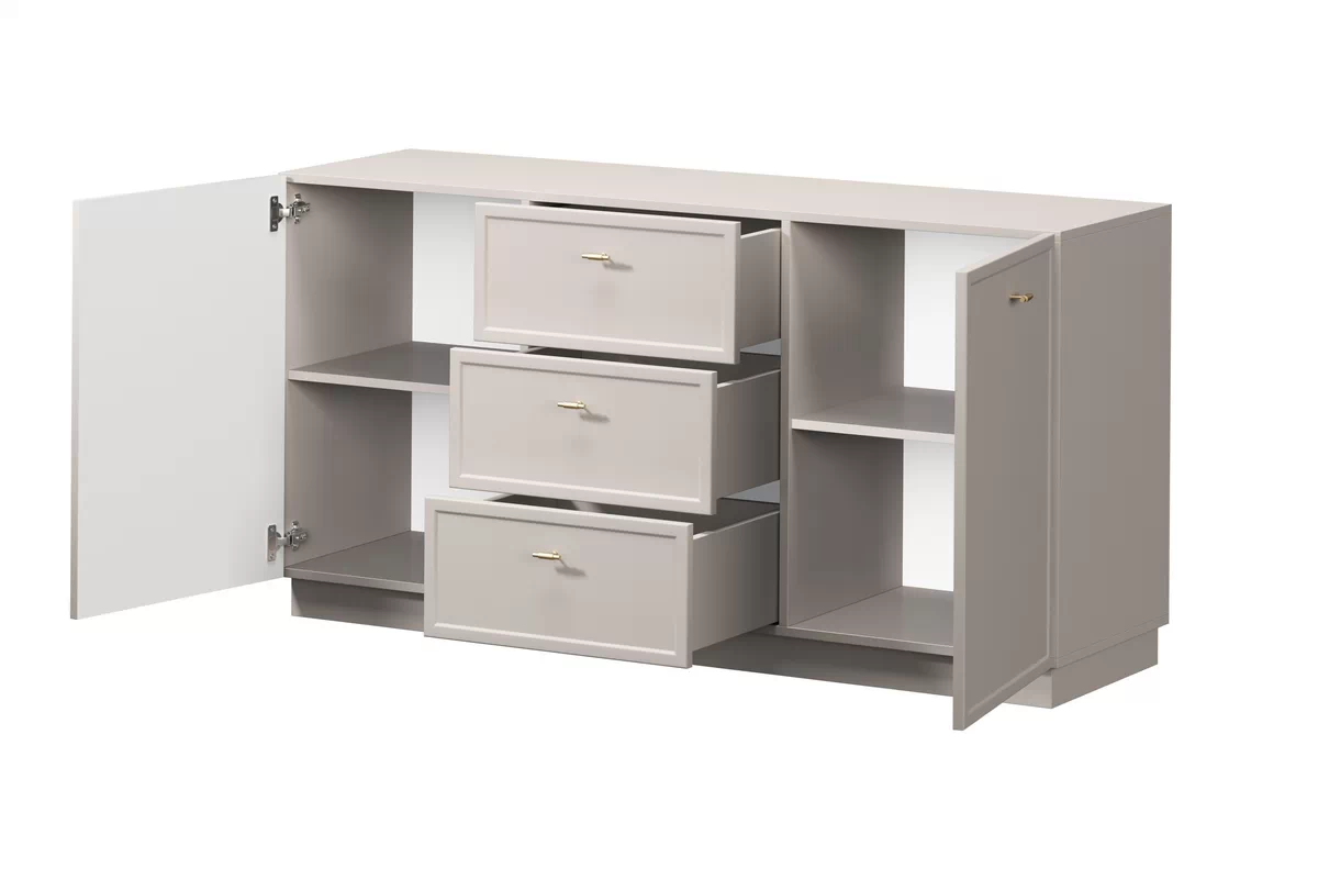 Komoda Lorini 150 cm so zásuvkami - kašmír / zlaté úchytky T-bar Komoda Lorini 150 cm so zásuvkami - kašmír / zlote úchyty T-bar