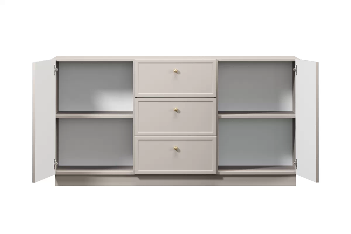 Komoda Lorini 150 cm so zásuvkami - kašmír / zlaté úchytky Komoda Lorini 150 cm so zásuvkami - kašmír / zlote úchyty