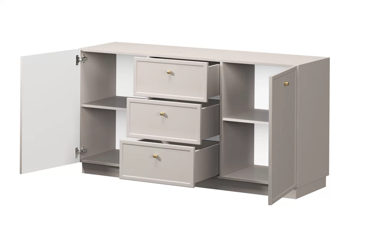Komoda Lorini 150 cm so zásuvkami - kašmír / zlaté úchytky Komoda Lorini 150 cm so zásuvkami - kašmír / zlote úchyty