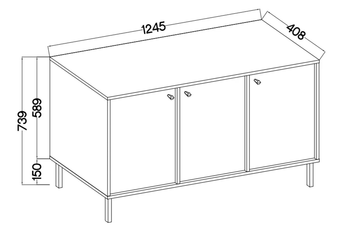 Komoda Lotina II 3F - 125 cm - eukalyptus / čierny nožičky Komoda Lotina II 3F - 125 cm - eukaliptus / čierny nožičky