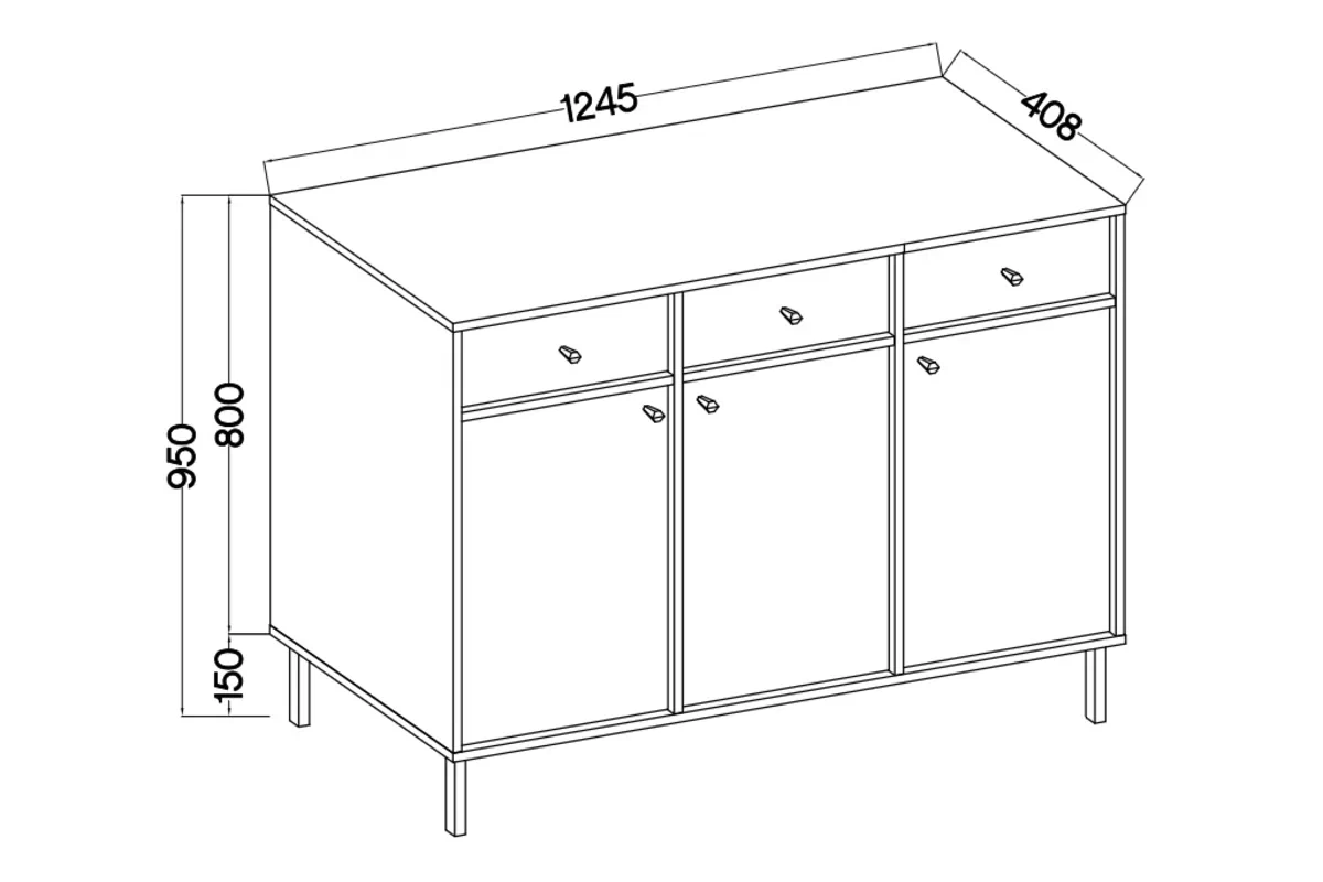 Komoda Lotina II 3F3S so zásuvkami 125 cm - eukalyptus / čierny nožičky Komoda Lotina II 3F3S so zásuvkami 125 cm - eukaliptus / čierny nožičky