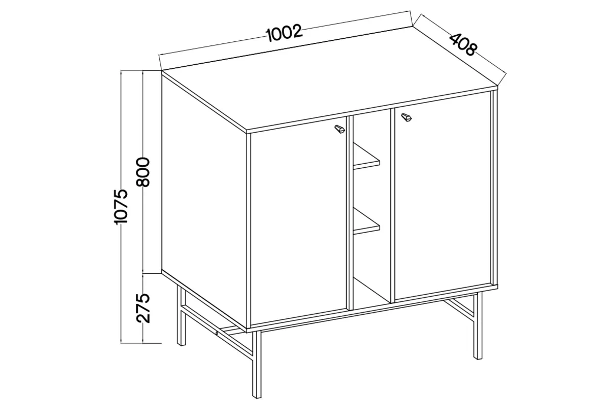 Komoda Lotina III 2F - 100 cm - eukalyptus / čierny nožičky Komoda Lotina III 2F - 100 cm - eukaliptus / čierny nožičky