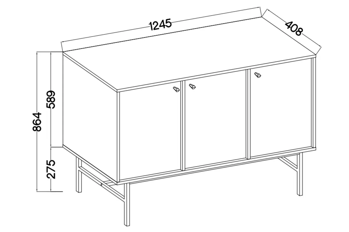 Komoda Lotina III 3F - 125 cm - eukalyptus / čierny nožičky Komoda Lotina III 3F - 125 cm - eukaliptus / čierny nožičky