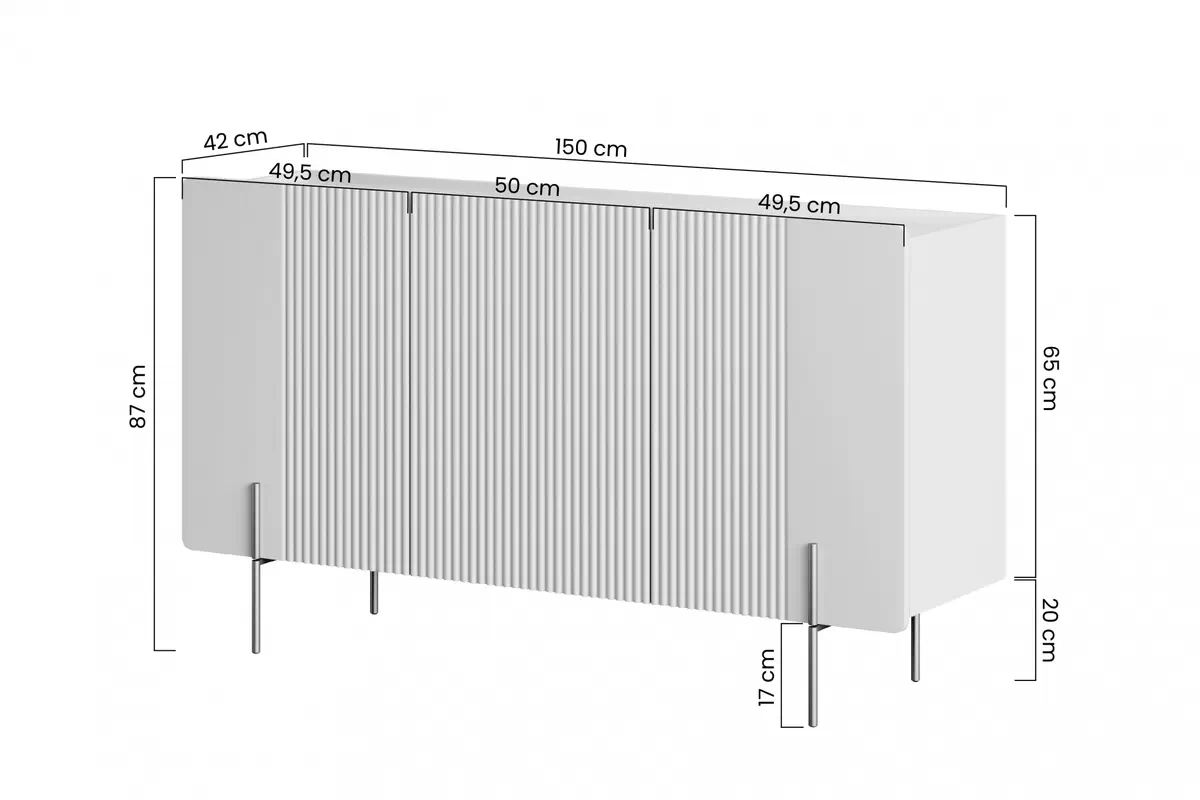 Komoda Malmi 150 cm - kašmír / crema bianca / černá nozki Komoda Malmi s frézovanou přední částí i metalowymi nogami 150 cm - kašmír / crema bianca / černá nozki