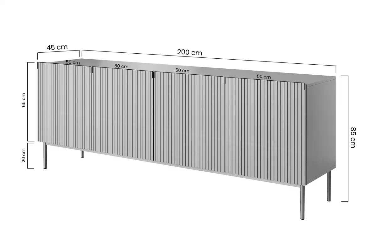 Komoda Nicole 200 cm - čierny mat / čierna Komoda Nicole 200 cm s frézovaným frontom i metalowymi nogami- Čierny mat / čierny nozki