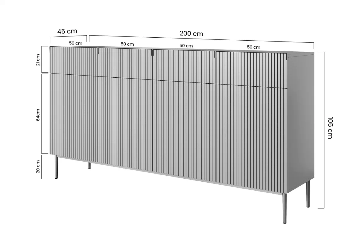 Komoda Nicole 200 cm so 4 zásuvkami - biely mat / zlatá Komoda Nicole 200 cm so štyrmi zásuvkami na kovových nohách- biely mat / zlote nozki