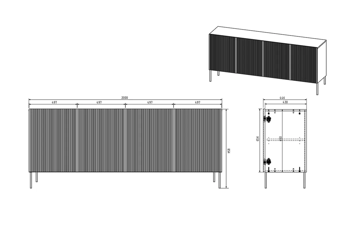 Komoda Nicole 200 cm - staroružová / čierna Komoda Nicole 200 cm s frézovaným frontom i metalowymi nogami - antický Ružová / čierny nozki