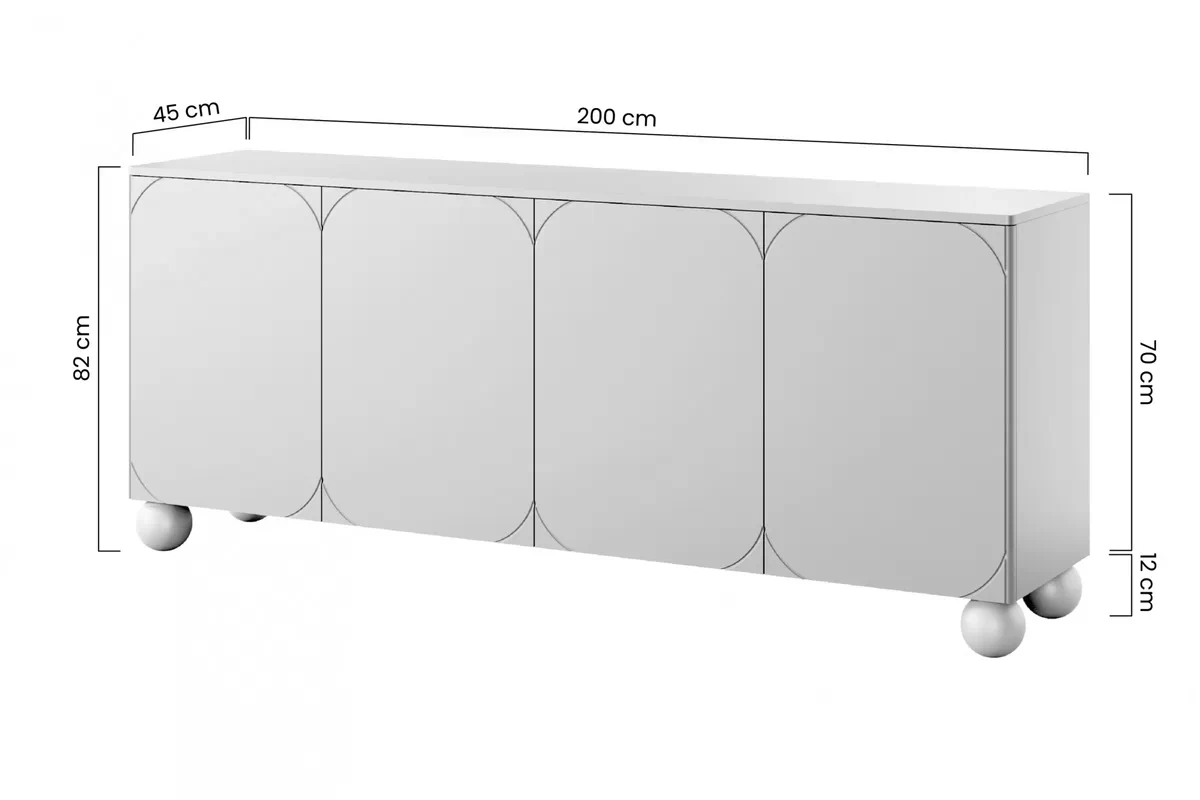 Komoda Sonatia II 200 cm na kulovitých nožkách - burgund Komoda Sonatia II 200 cm čtyřdveřová na nogach kulach - burgund