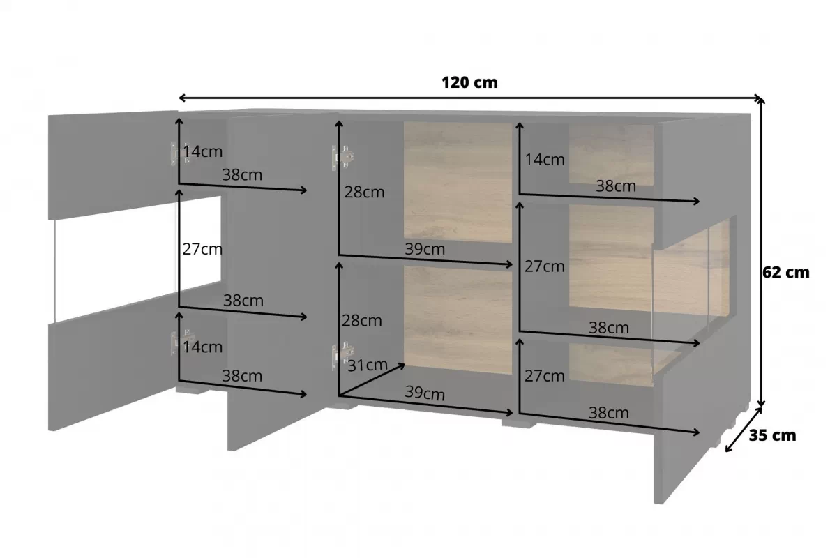Komoda stojaco - závesná z przeszkleniami AVA 25 - čierny / wotan Komoda stojaco - závesná AVA 25 - 120 cm - Čierny / wotan