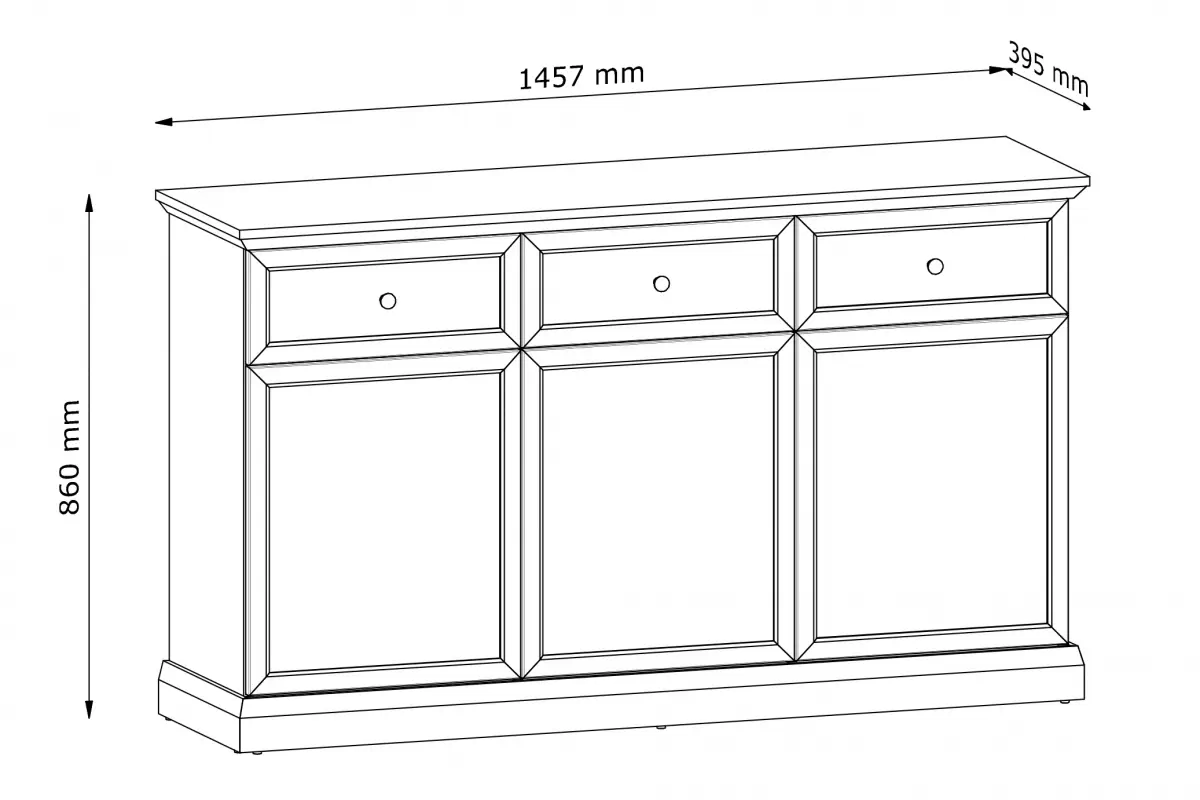 Komoda Lucca třídveřová se zásuvkami - 149 cm - bílá Komoda třídveřová Lucca se zásuvkami 149 cm - bílá