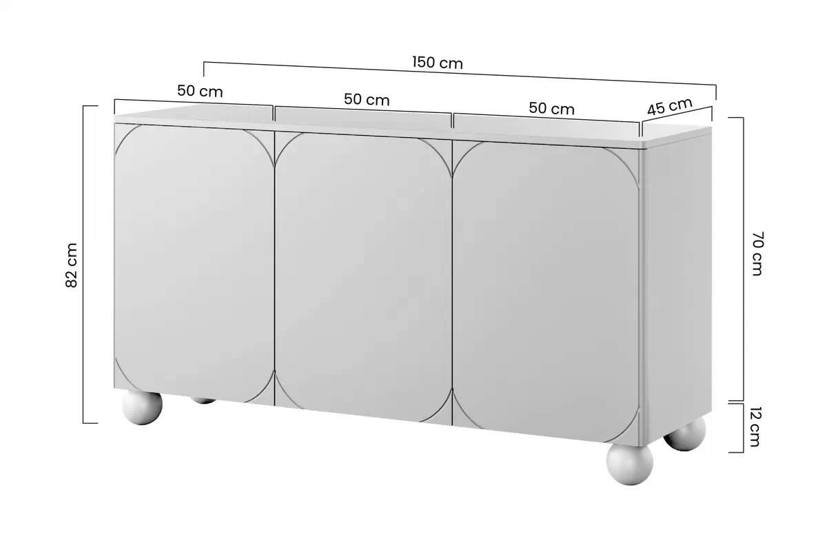 Komoda Sonatia II 150 cm na kulovitých nožkách - olivová Komoda