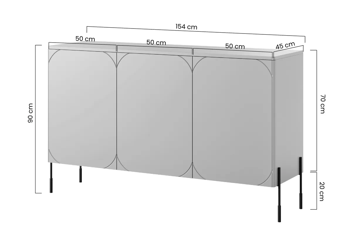 Sonatia háromajtós komód 150 - kasmír Komód háromajtos Sonatia fém lábakon 150 cm - kasmír