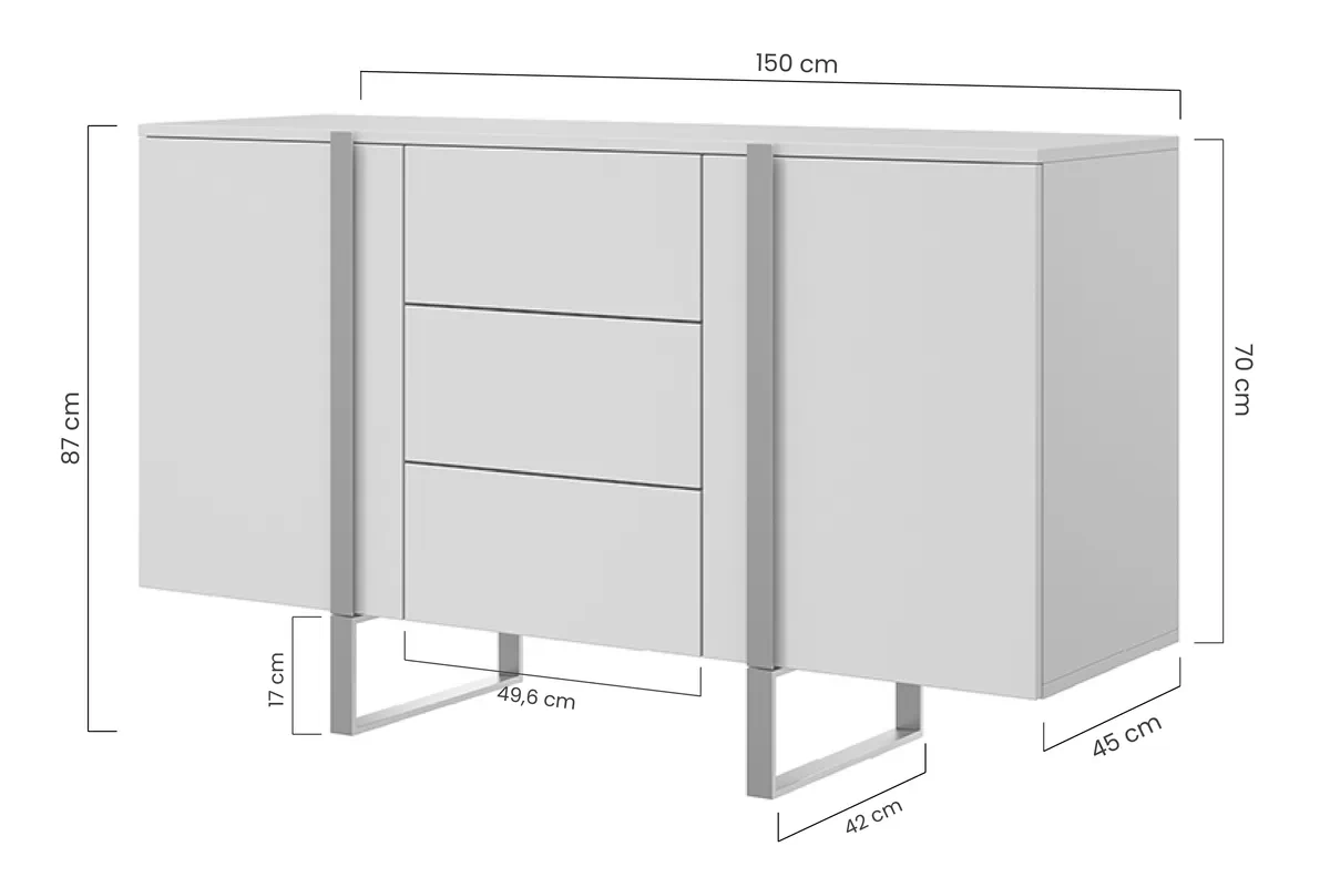 Comoda Verica 150 cm cu trei sertare - cărbune / picioare aurii Comoda Verica 150 cm cu trei  sertare cu picioare metalice - negru beton / zlote nozki