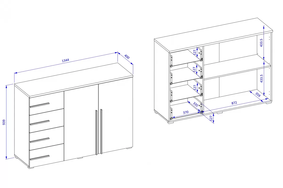 Komoda Violla 45 so zásuvkami 134 cm - Dub olejovaný Komoda Violla 45 so zásuvkami 134 cm - Dub olejowany