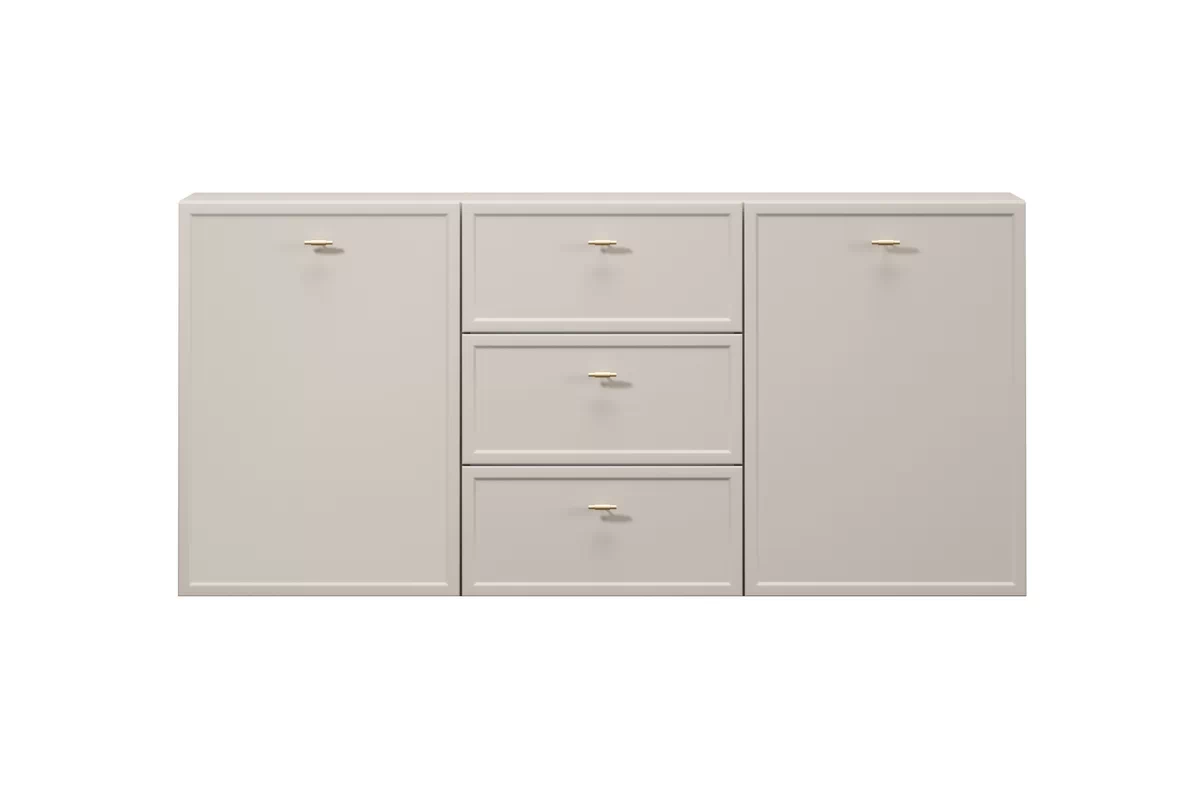Závesná komoda Lorini 150 cm so zásuvkami - kašmír / zlaté úchytky T-bar Komoda závesná Lorini 150 cm so zásuvkami - kašmír / zlote úchyty T-bar