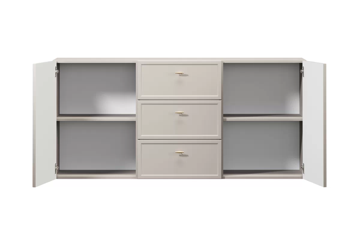 Závesná komoda Lorini 150 cm so zásuvkami - kašmír / zlaté úchytky T-bar Komoda závesná Lorini 150 cm so zásuvkami - kašmír / zlote úchyty T-bar