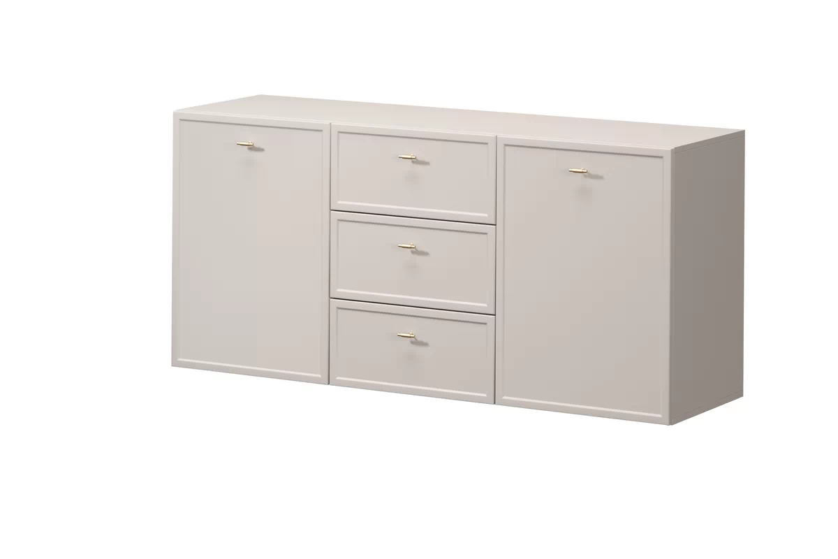 Závesná komoda Lorini 150 cm so zásuvkami - kašmír / zlaté úchytky T-bar Komoda závesná Lorini 150 cm so zásuvkami - kašmír / zlote úchyty T-bar
