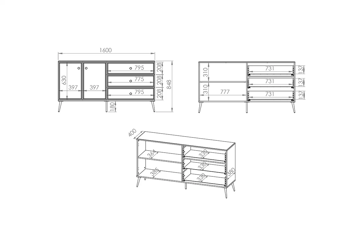 Comoda cu sertare Narelli 03 - 160 cm - cașmir / picioare aurii Comoda cu sertare Narelli 03 - 160 cm - cașmir / zlote Picioare